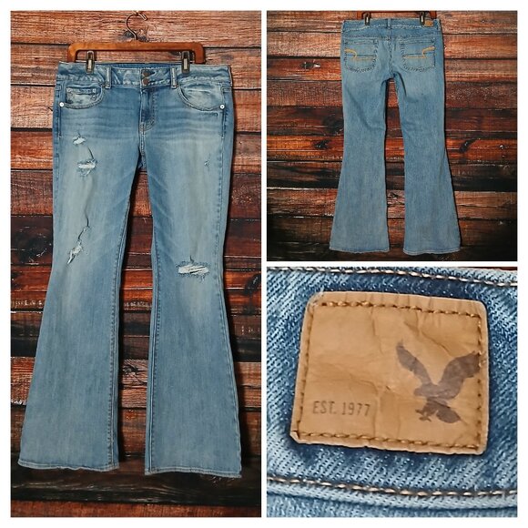 American Eagle Jeans Size 14 Artist Stretch Flare Leg Low Rise Distressed 2013 - Picture 1 of 10